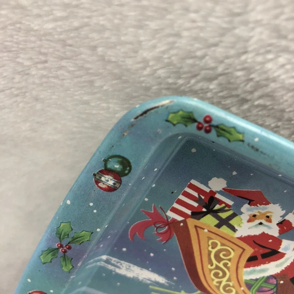 Vintage Daher Holiday Santa Tray Decorated Tin Serveware Small England Christmas